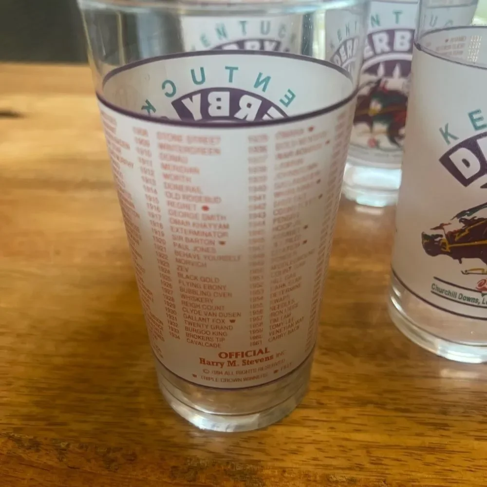 Kentucky Derby 120 frosted vintage Glass Set of 4 bar Mint Julep glasses.